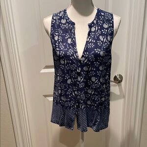 Lucky Brand Blue Sleeveless Pleated Blouse